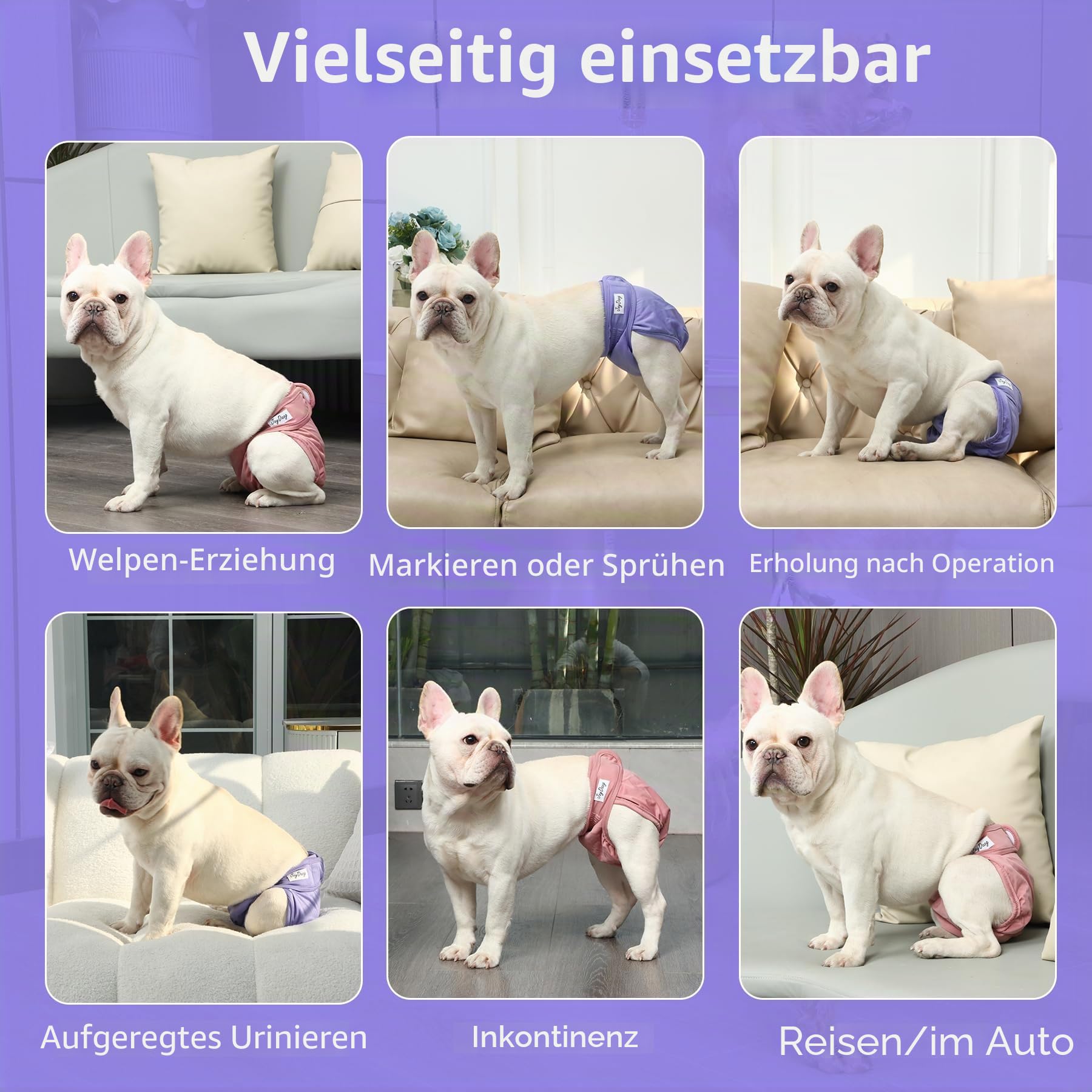JoyDaog Hundewindeln für kleine Hunde, wiederverwendbar und waschbar, hochwertig, für kleine Hunde, für Läufigkeit, Inkontinenz, Menstruationswindeln, S