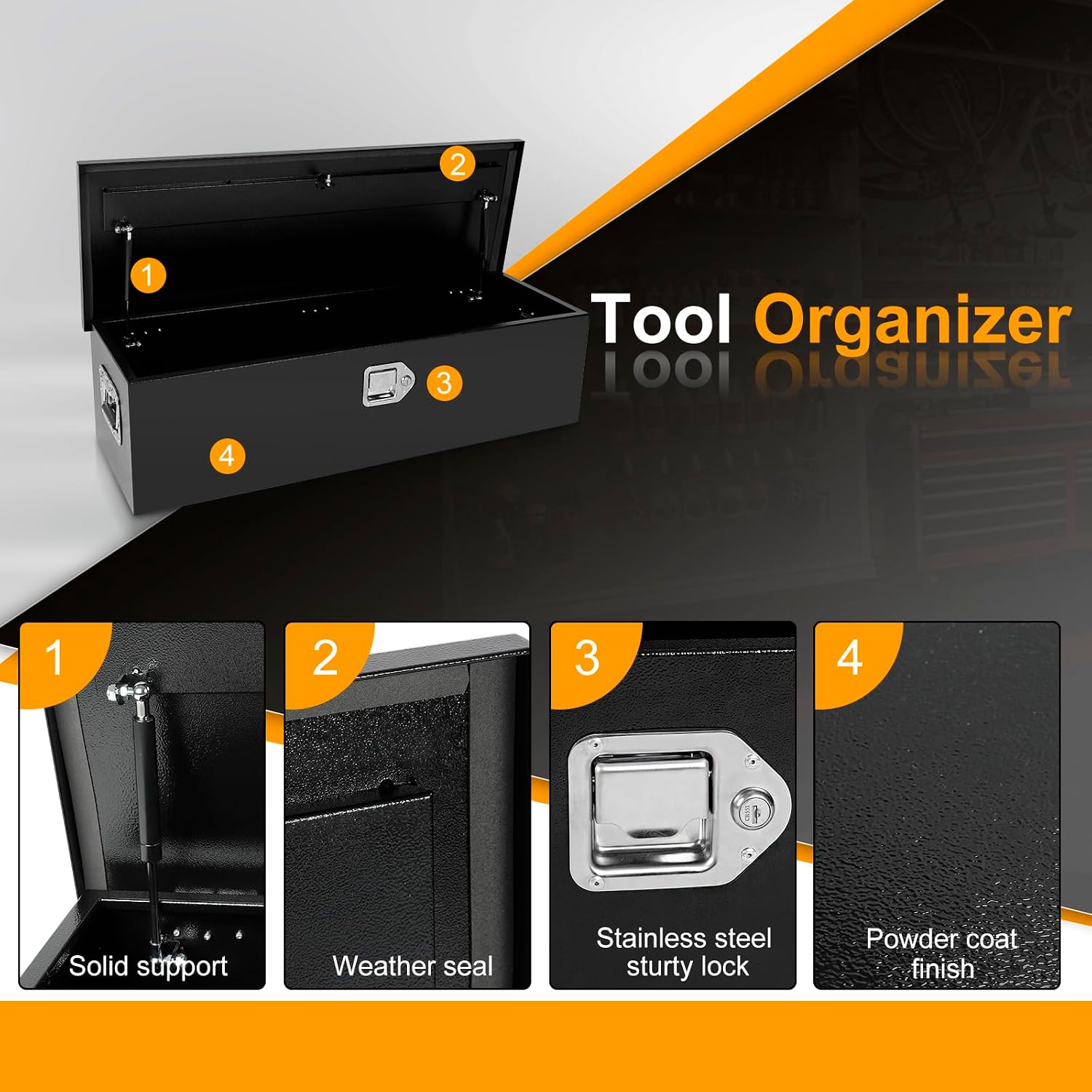 Truck Tool Box Steel Storage Box,39 x 13 x 10 Tool Chest Organizer w/Lock and Keys For Pickup,Truck Bed, RV, Trailer,Heavy Duty Waterproof Black Chest Toolbox