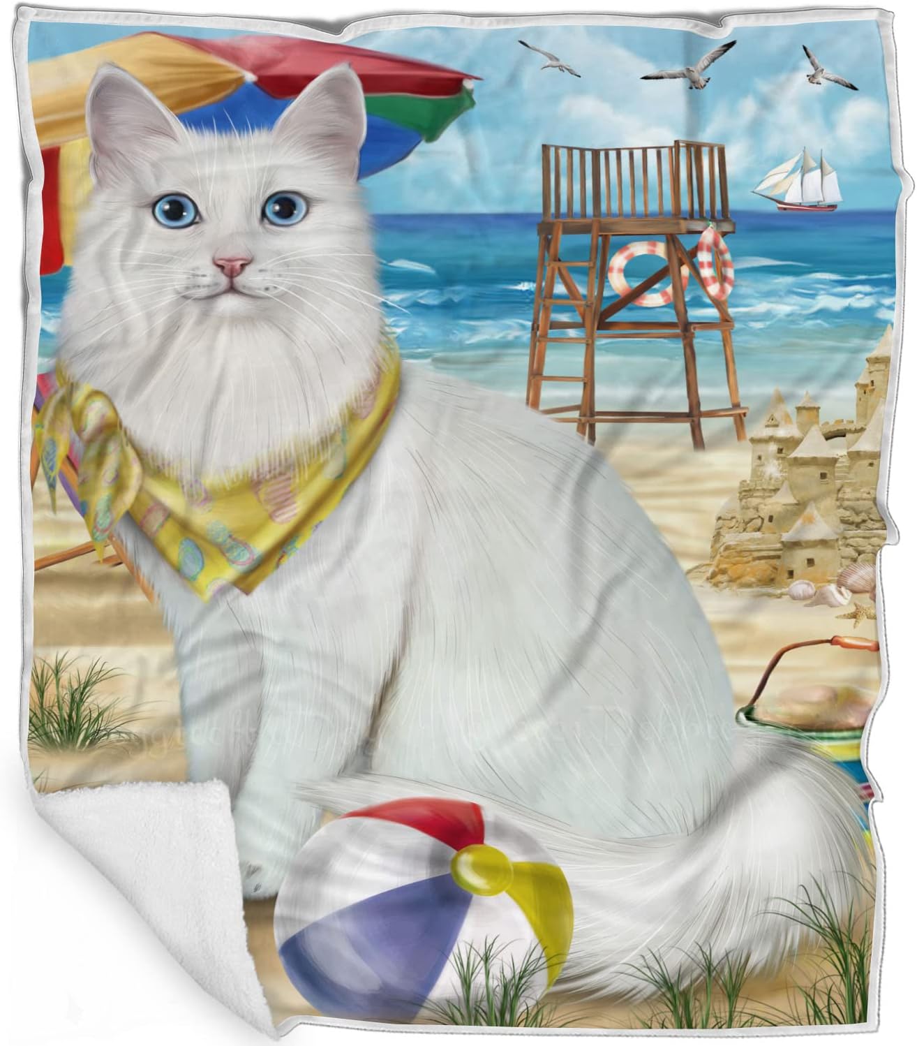 Pet Friendly Beach Turkish Angora Cat Blanket - Lightweight Super Soft Cozy and Durable Bed Blanket - Animal Theme Fuzzy Blanket for Sofa Bed Couch BLNKT57061 (50x60 Woven)