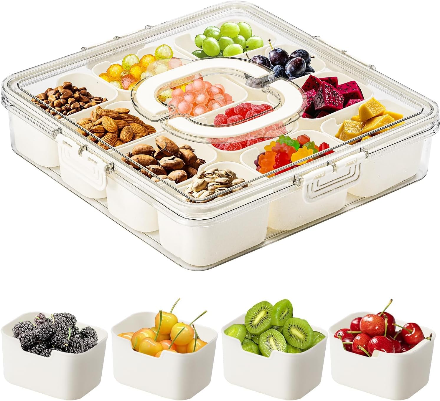 Kepuarm Snackschale Servierplatte, Servierbehälter für Süßigkeiten und Nüsse aus Kunststoff mit Deckel mit 12 Fächern, Snackteller Obstteller,Aufbewahrungsbox für Desserts, Gewürze (12 Compartment) Küche, Haushalt & Wohnen