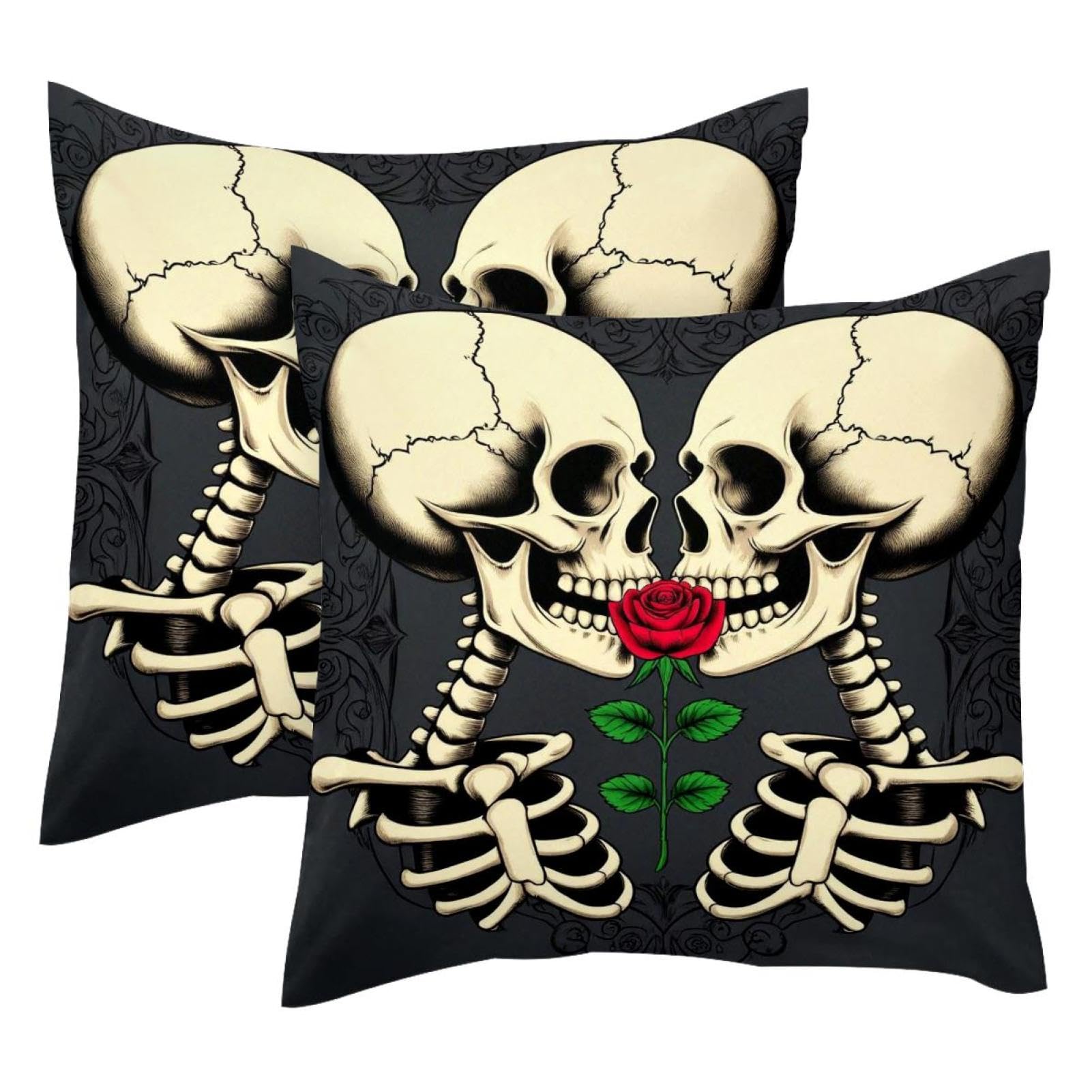 Fundas de cojín de terciopelo 50x50 cm con diseño de esqueleto y rosas