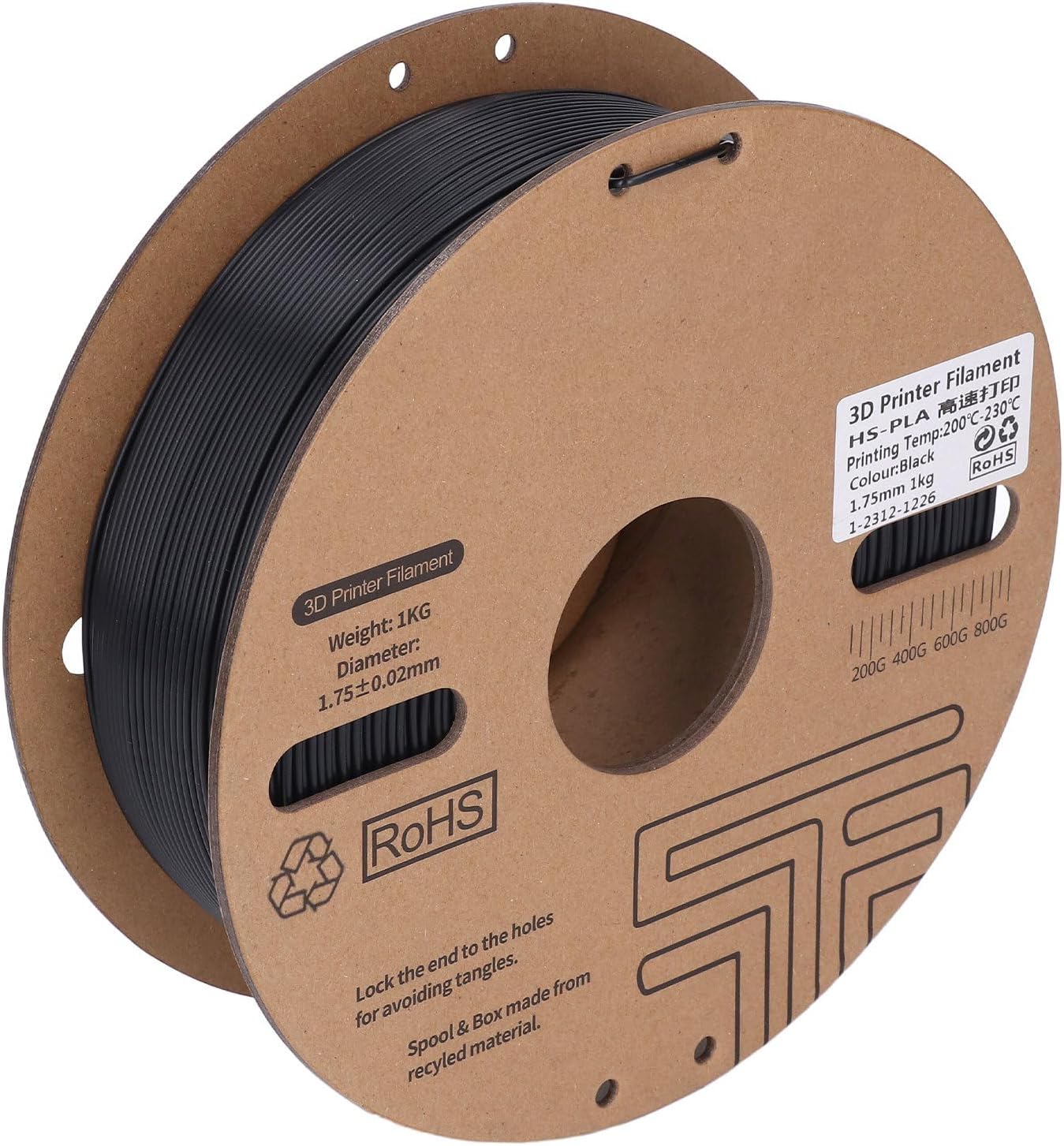 Black PLA Plastic Filament 1KG 175mm., 3D Printer Filament for Speed Printing, PLA Filament with 003mm±. Accuracy, Compatible with Ender 3, Ender 3 Pro, Ender 3, CR10, and More