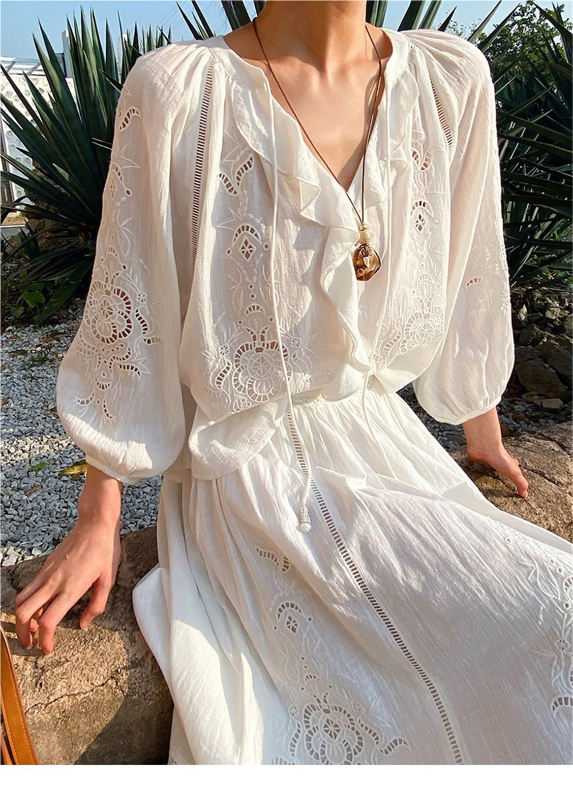 Copricostume Donna Camicetta da Donna Vintage | Camicia bianca primavera estate manica lunga casual scollata top da donna(Blouse only,S)