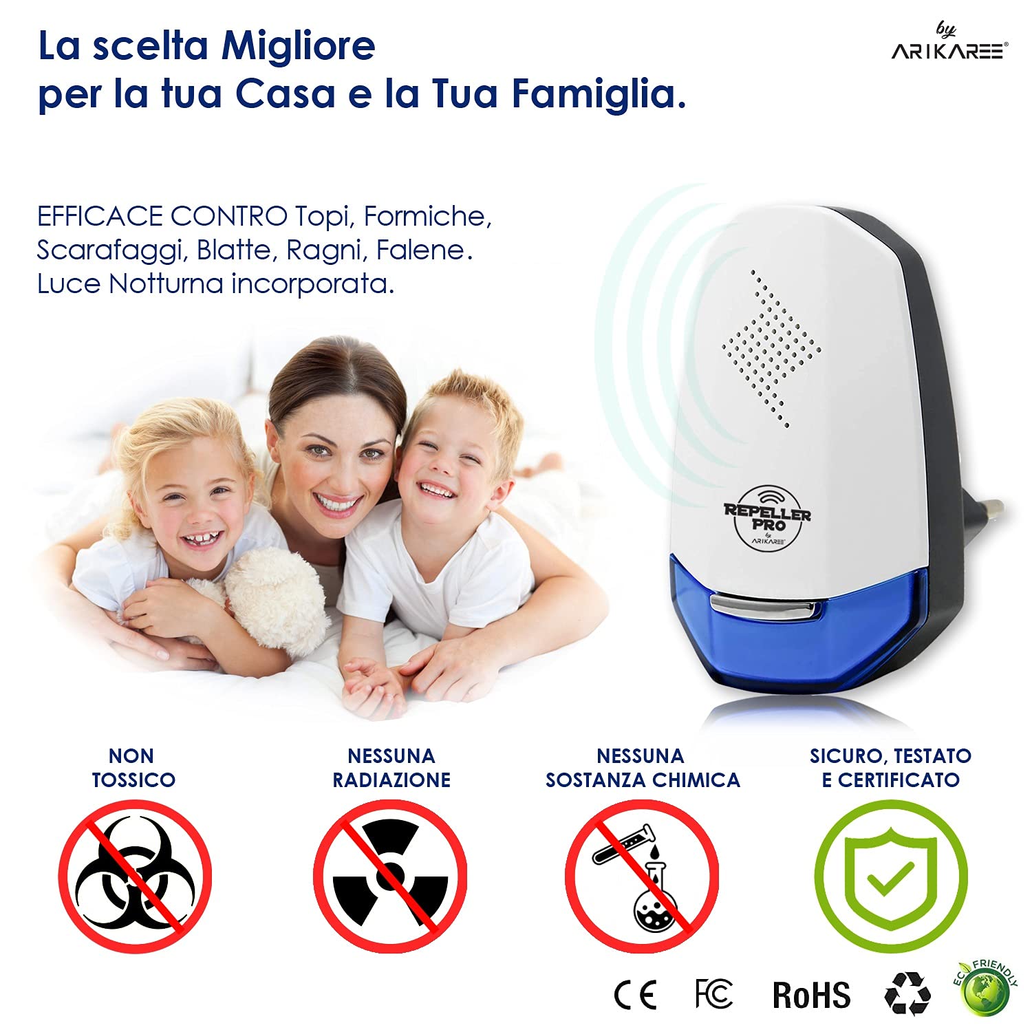 Repeller Pro Ultrasonic Repellent for Mice 2024 Version Professional Anti Rats Cockroaches Cockroaches Insects Ants Spiders, with Night Light Included (2 Pieces, White) - Image 4