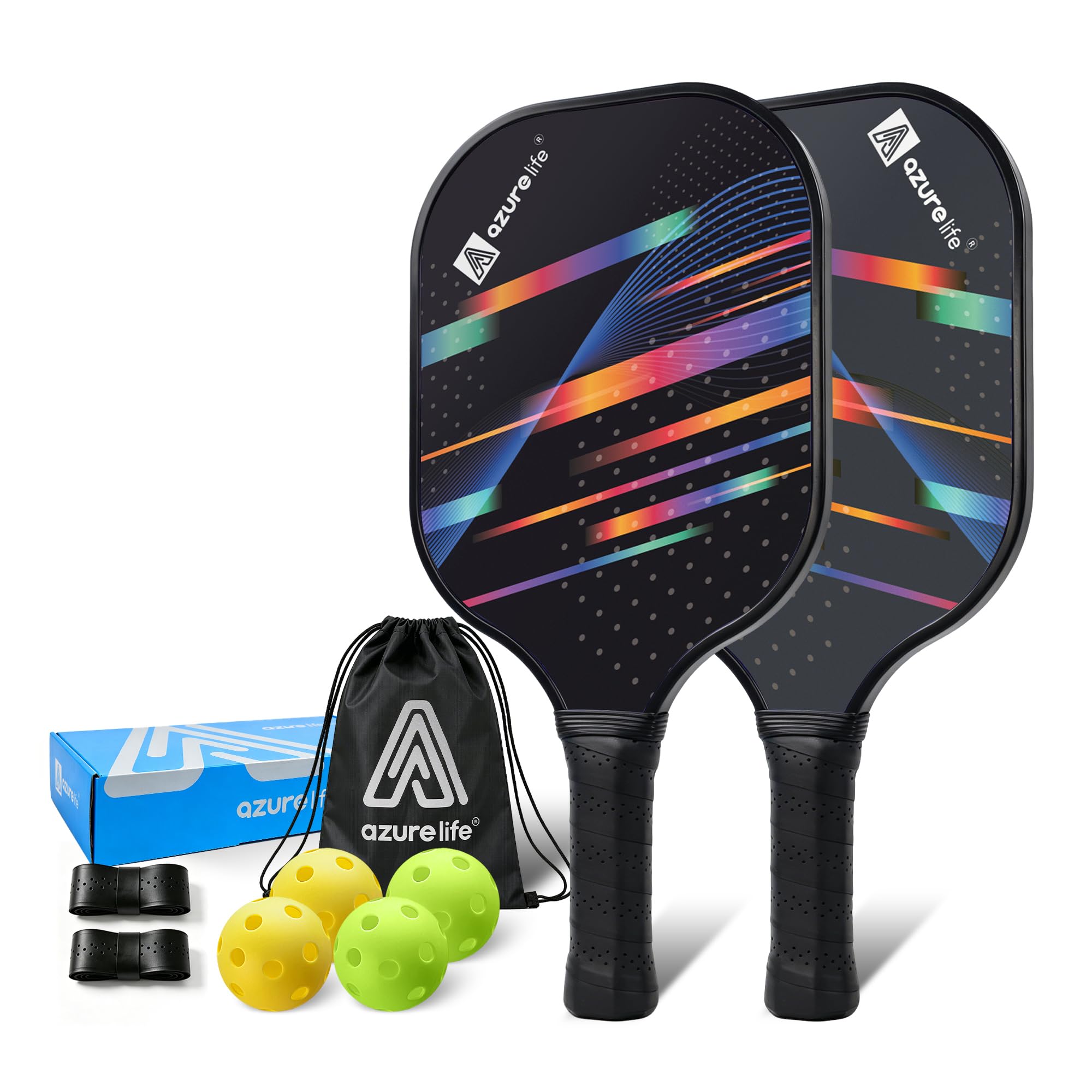 A AZURELIFE Pickleball Paddles - Single, 2 Pack, or 4 Pack - Fiberglass Surface Pickleball Racket, Lightweight Set for Beginner Intermediate