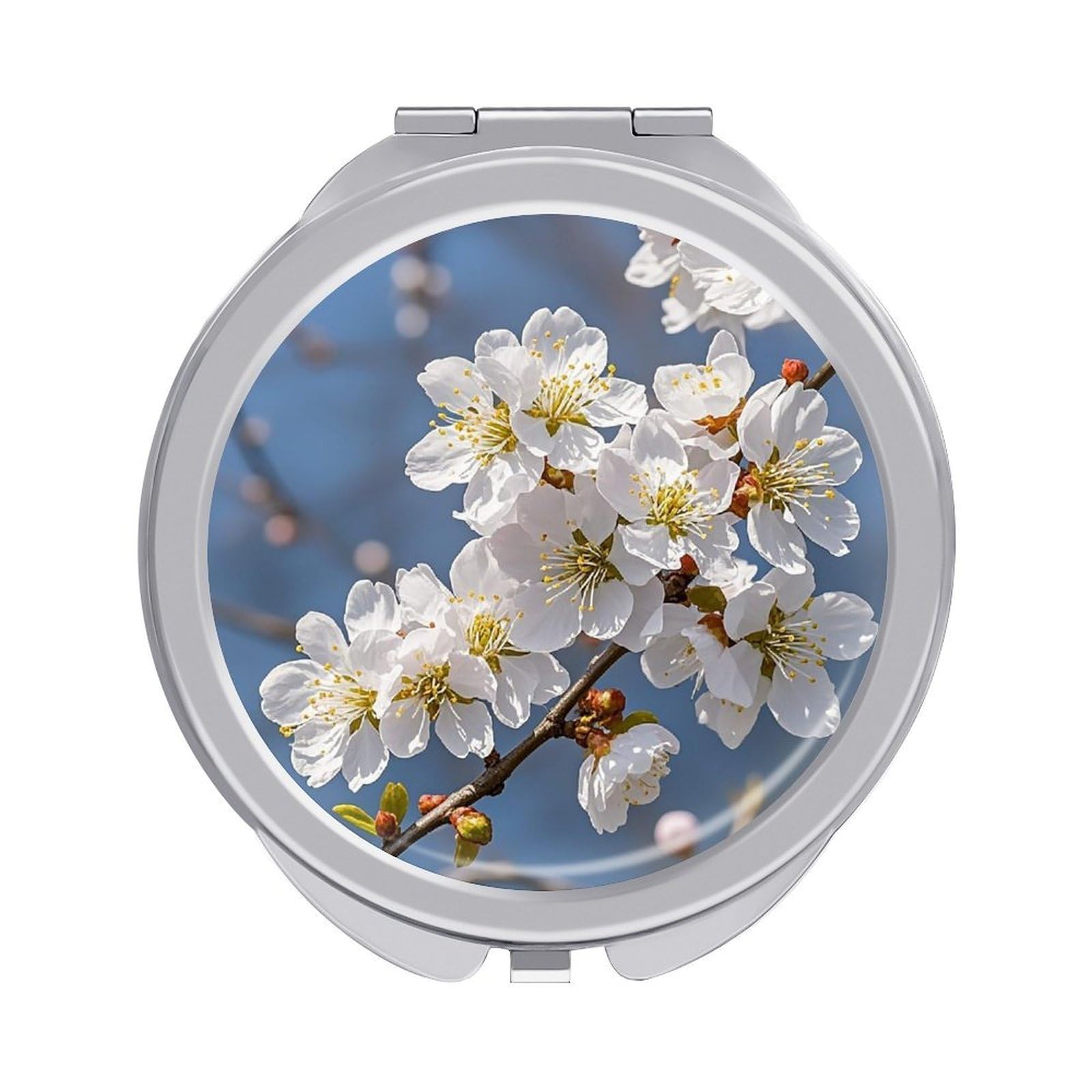 FekiLoot Japanese Floral Cherry Blossom Travel Makeup Mirror for Women Folding Portable Hand Compact Mirrors Small Round Vanity Mirror 1X/2X Magnifying Metal Pocket Makeup Mirrors