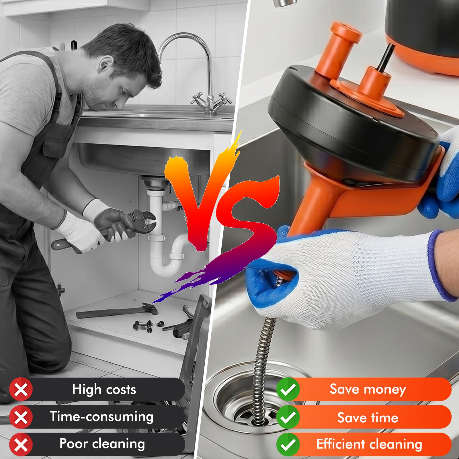 Furet Déboucheur Canalisation 10M avec Sac de Rangement & Gants – Spirale de Nettoyage Haute Résistance Galvanisée pour un Débouchage Écologique dans la Cuisine, la Salle de Bain & l'Évier