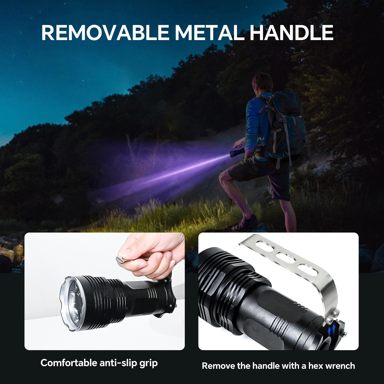 Ultrafire Linterna UV LED 395 nm, 50W de Alta Potencia Luz Ultravioleta, Luz UV de Largo Alcance para Búsqueda de ámbar, Caza de Escorpiones, Curado de Resina, Búsqueda de Minerales de Roca,