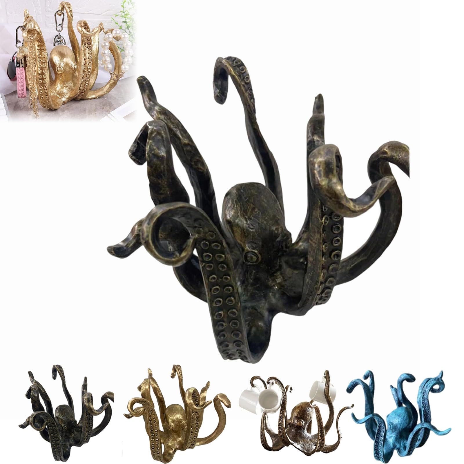 Sandne Black Octopus Mug Holder, Retro Resin Octopus Desktop Statue, 19*27*27Cm/7.5*10.7*10.7In, 1150G, Multifunctional Cup And Mug, Decoration