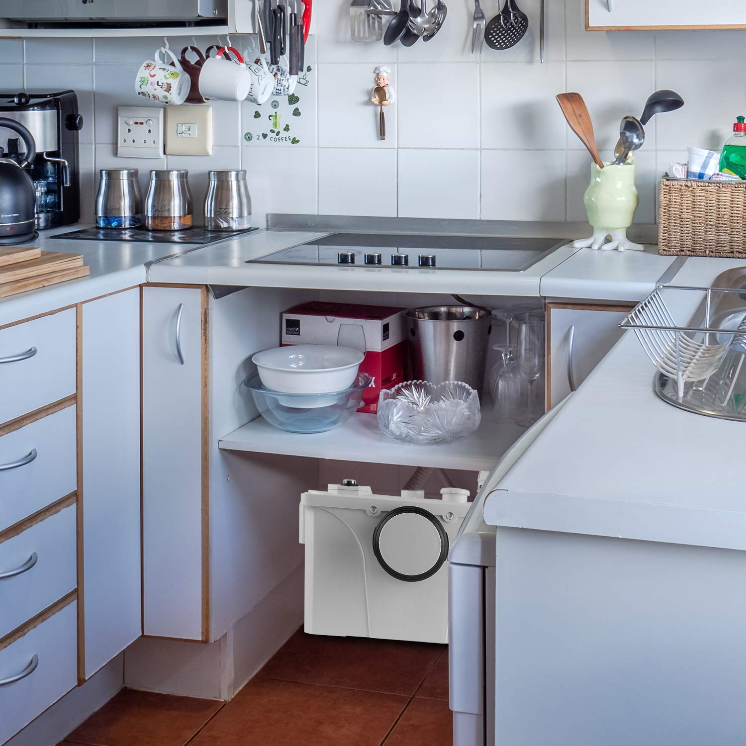 700W Hebeanlage Abwasserpumpe – 190L/min Schmutzwasserpumpe mit 4 Einlässen, Leise Fäkalienpumpe für WC, Waschbecken, Waschmaschine, Spülmaschine – Kleinhebeanlage für Haushalt