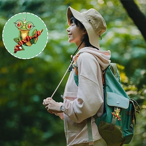 Miniatura 5 de 4 piezas de acrílico colgante decorativo de rana divertida rana espejo de coche colgante interior del coche, adorno decorativo colgante de coche