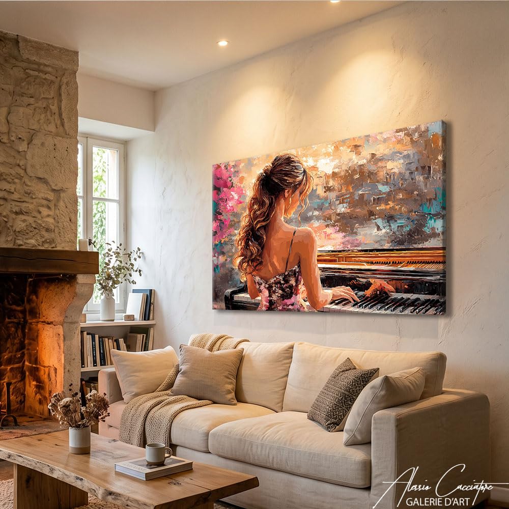 Lavagna da donna con cornice, stampa su tela, musica - decorazione da parete per ufficio - Quadro su tela Musica - idea regalo per musicista - decorazione da parete soggiorno moderno, 120 x 80 cm