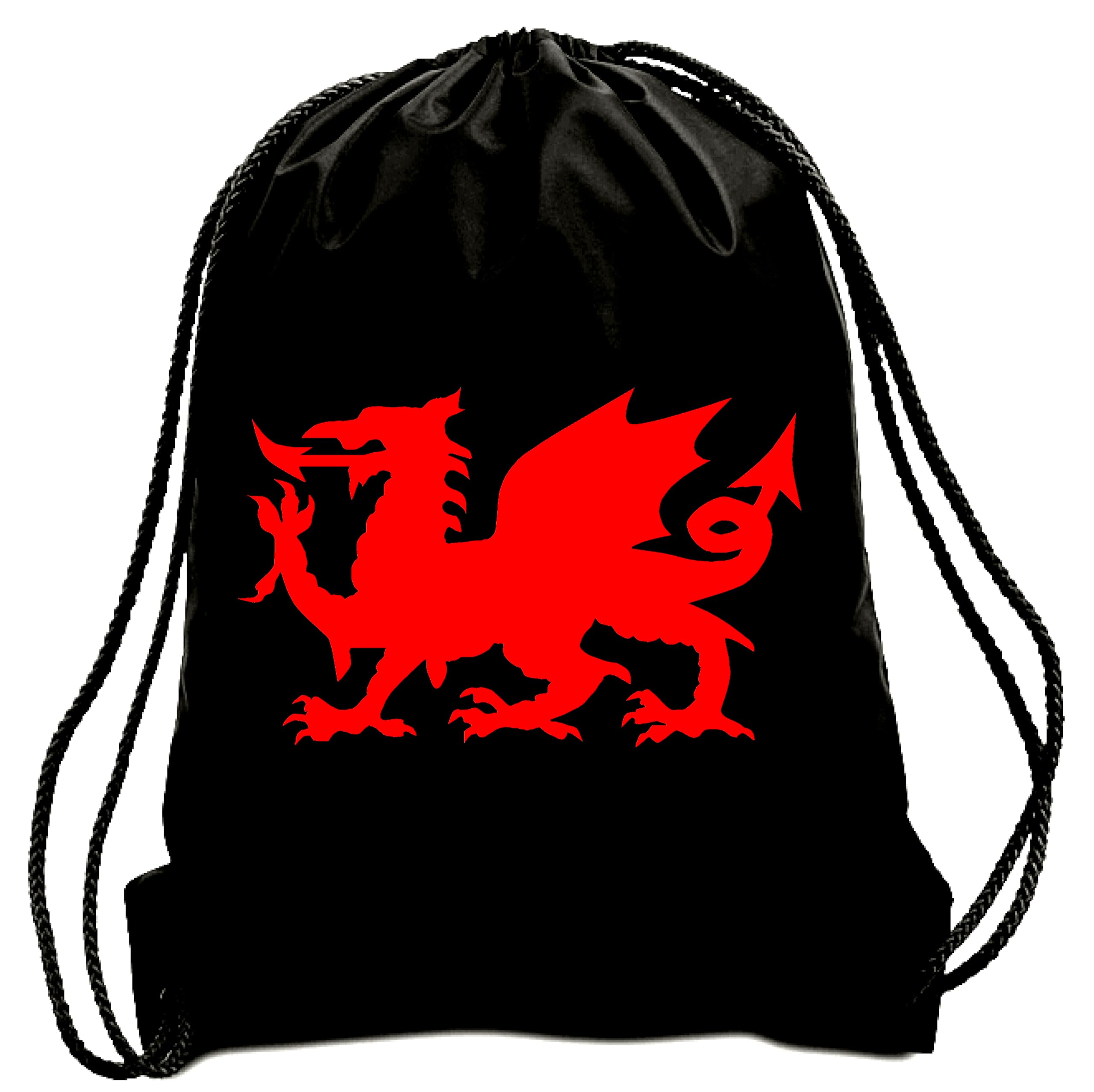 Teez Unisex Black Red Welsh Dragon Drawstring Bag In & Red, Wales Bag