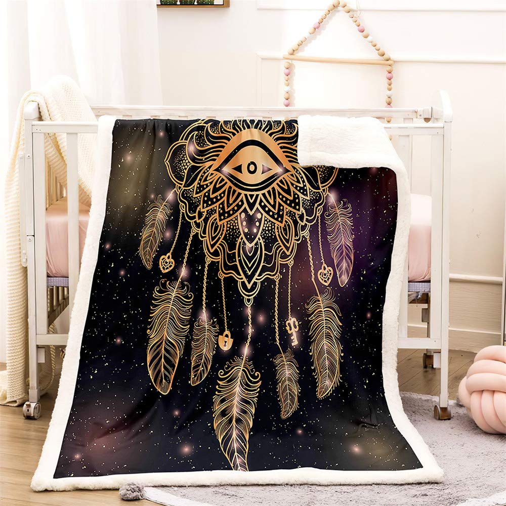 Meiju Sherpa Fleece Throw Blanket Vintage Black Gold Printed Reversible  Soft Winter Fluffy Warm Double Layer Plush Blanket for Sofa and Bed
