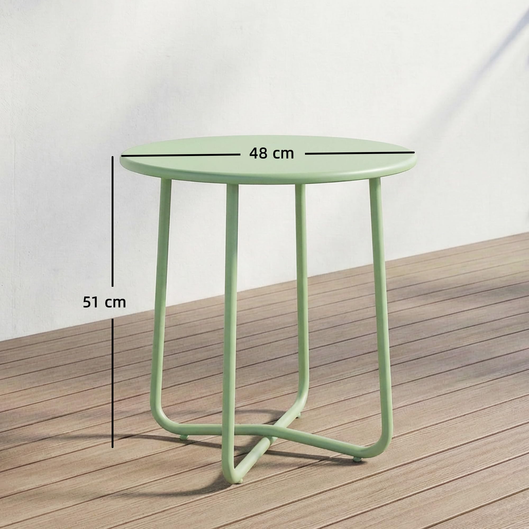 Outsunny Table Basse Extérieure avec Bord Enroulé, Table de Jardin Ronde Base en X avec Pieds Réglables en Hauteur, pour Intérieur Salon Terrasse Balcon, Métal, Ø 48 x 51 cm, Vert