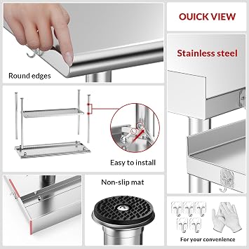 Atelicf NSF Stainless Steel Prep Table 24X48 inch with Backsplash