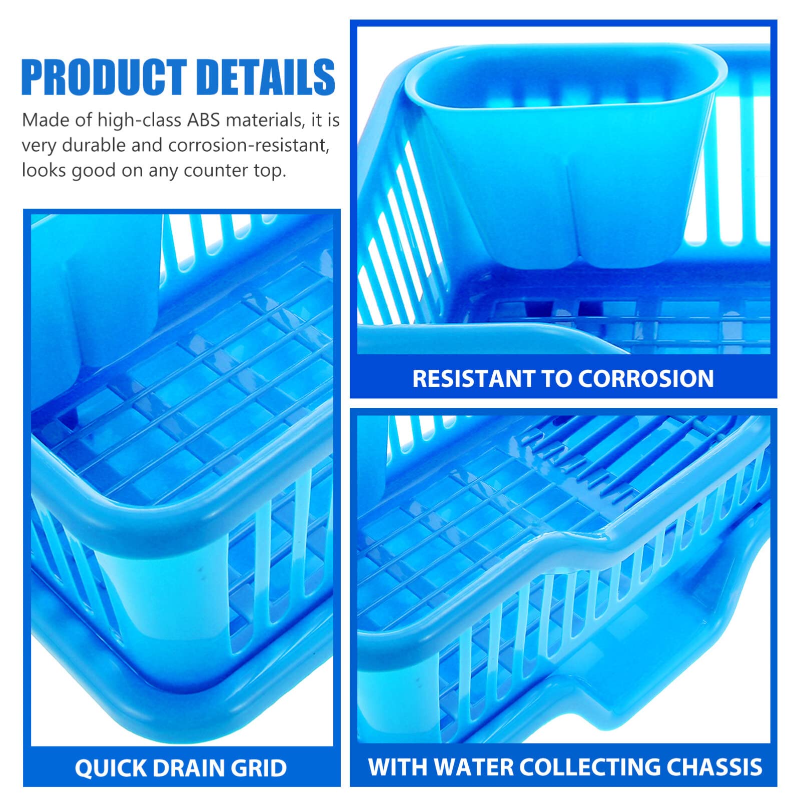 Escurreplatos de plástico para fregadero, escurridor de platos con soporte para cubiertos, cesta en T para una eficiente nización de encimera, diseño de ahorro de espacio de color azul