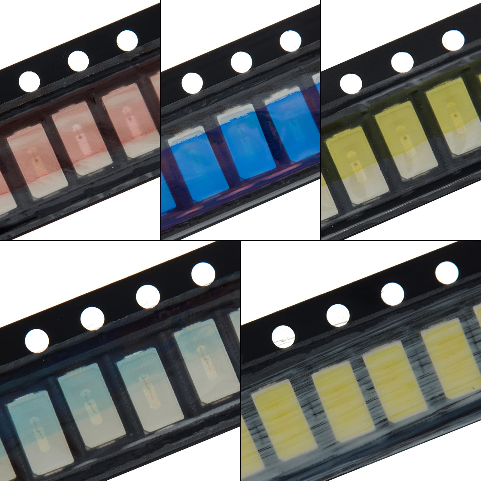 Zestaw 100 diod SMD LED 5 rodzajów kolorów 5730 czerwony/żółty/niebieski/zielony/biały montaż powierzchniowy 20 mA Elementy oświetleniowe o wysokiej intensywności Diody elektroluminescencyjne