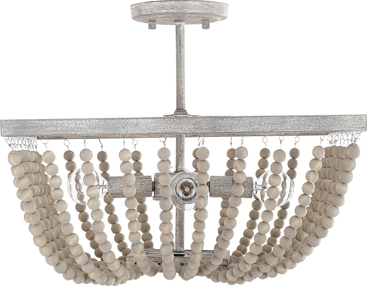 Austin Allen 9D294A Sarah Coastal and Bohemian Hand-painted Wood Beads Semi-Flush Light Fixture, 4-Light 240 Total Watts, 13"H x 17"W, Mystic Sand