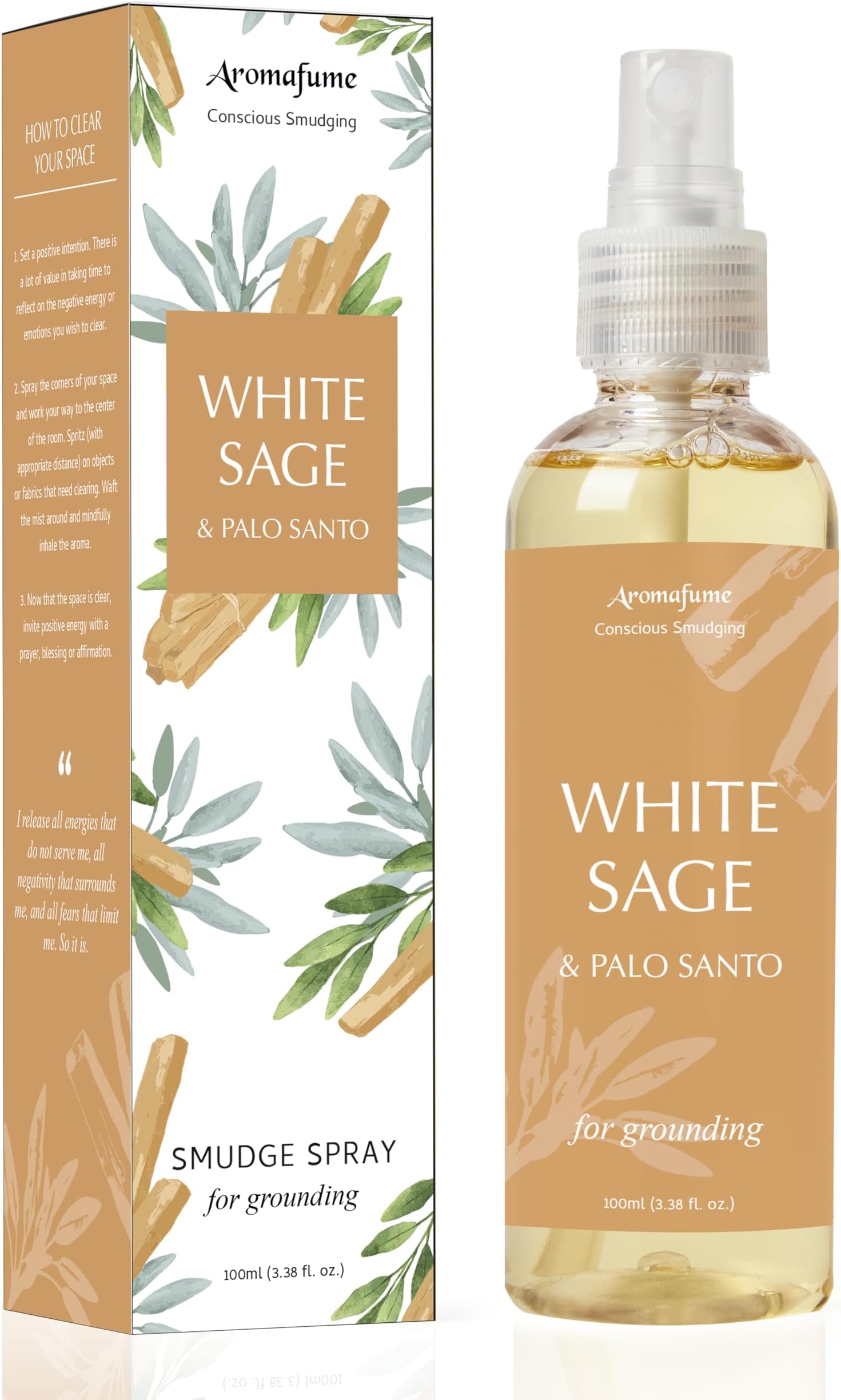 White Sage & Palo Santo Smudge Spray & Natural Mist by | 100 ml / 3.3oz | Made with Salvia Apiana & Bursera Graveolens Extracts | Promotes positivity | Non alcoholic, non-toxic & vegan