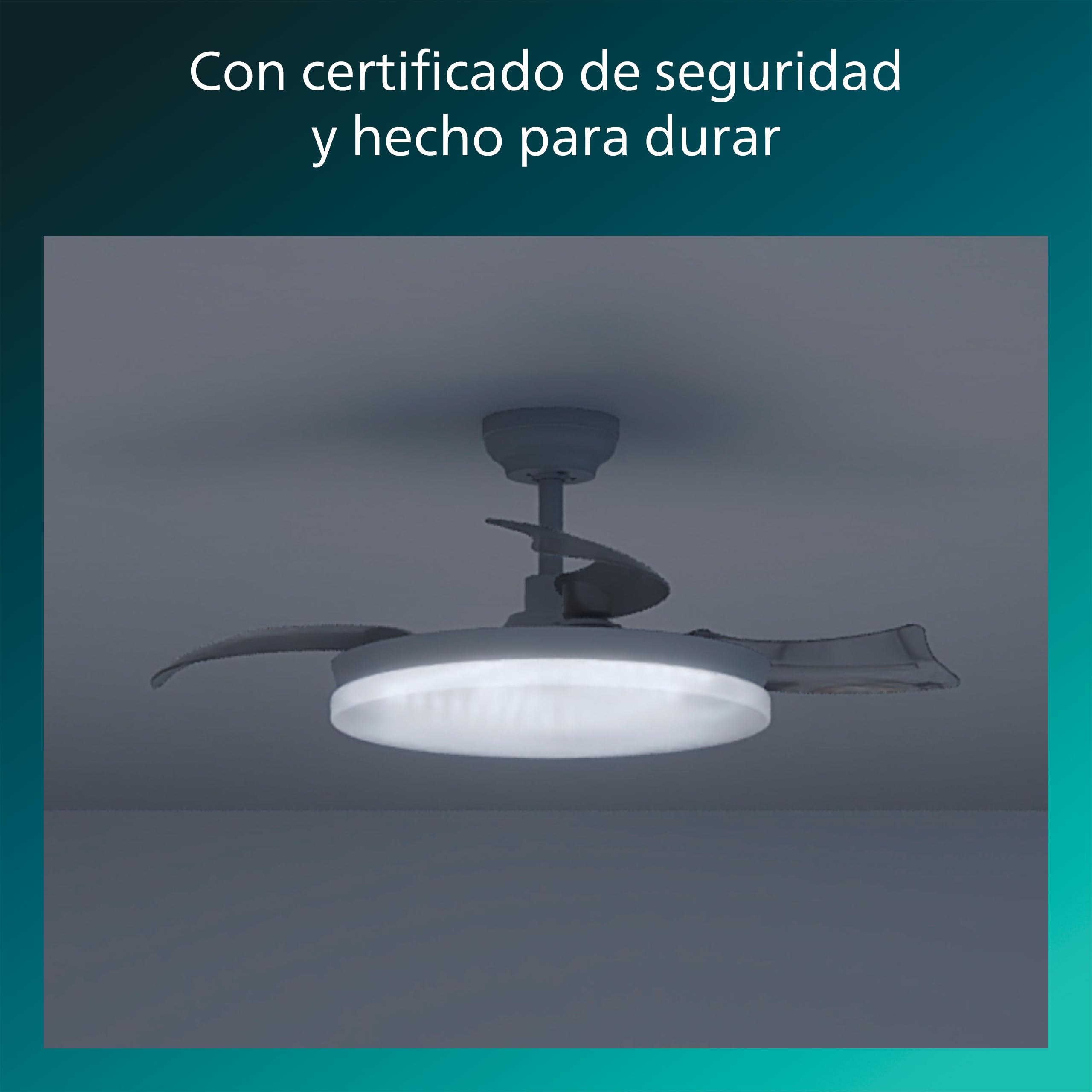 Philips Solr Lámpara de Techo con Ventilador de Aspas Retráctiles con LED, 3 Aspas, 106 Cm, 4500 Lúmenes, Luz Blanca Tres Tonos (2700 K/4000 K/5500 K), Regulable al 10%, Mando a Distancia, Blanco