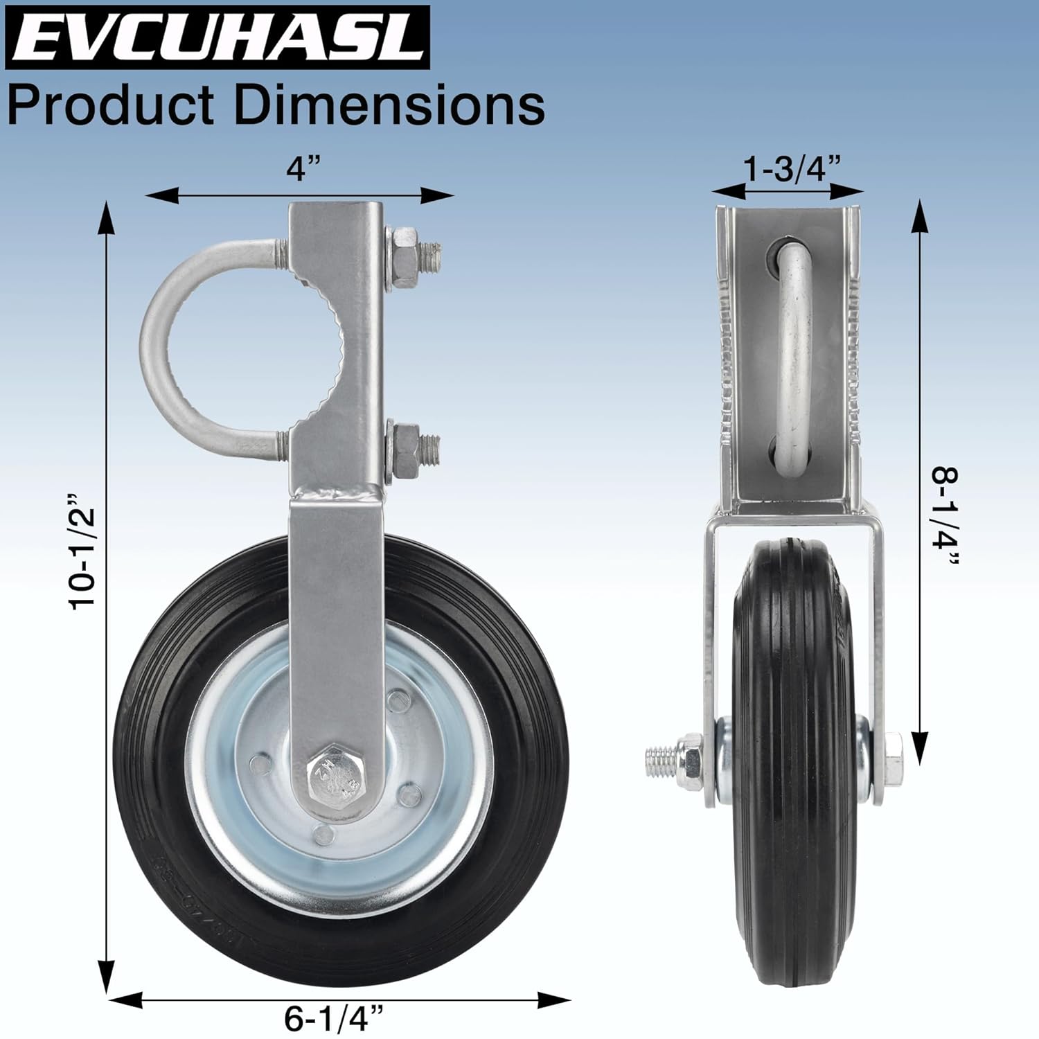 Gate Wheel Supporting Metal Swing Gate with 1-5/8" Thru 2" Gate Frames, 6" Gate Helper Wheels for Metal Tube Fence Gate, Heavy Duty Fence Wheel for Chain Link, Prevent Gate Dragging & Sagging- 2 Pack