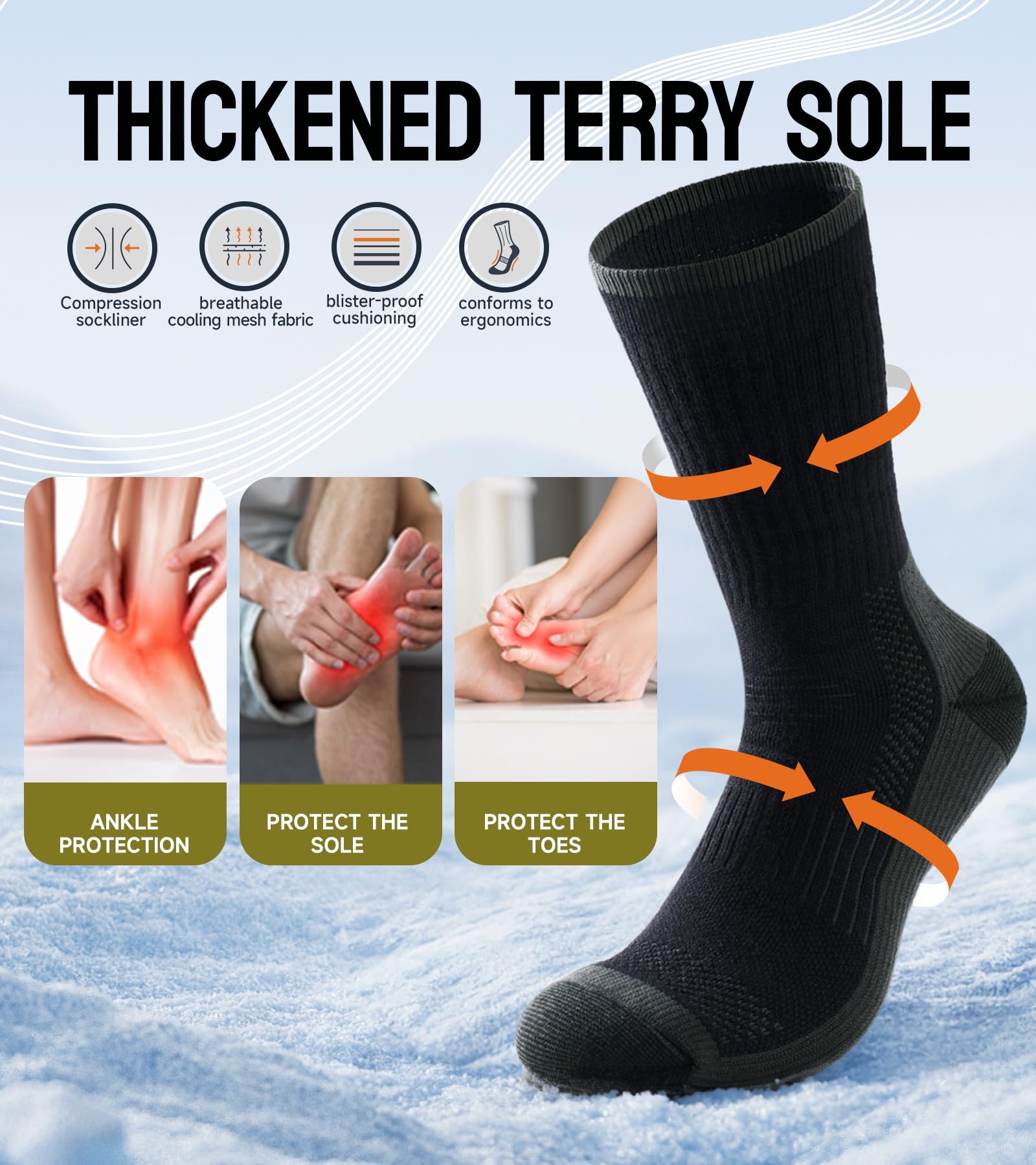 TANSTC Calze in Lana Merino, Calzini Invernali Classici, Traspiranti, per Uomo e Donna, Antiscivolo, Nero/Grigio/Colorato. 3 Paia, 35-38 39-42 43-46 47-50