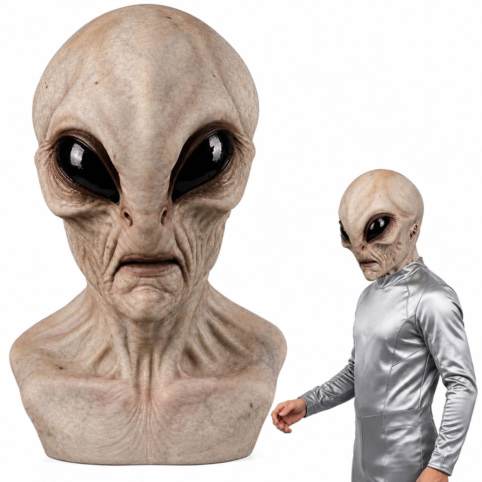 Alien Mask, Halloween Mask for Adults, Full Head Latex Scary Mask