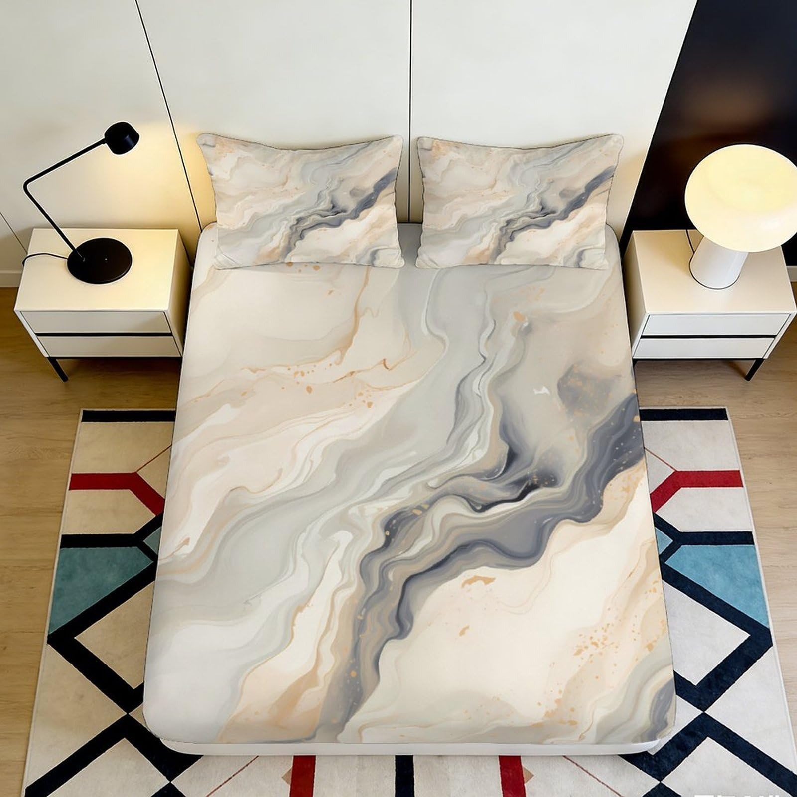 3D Printed Marble Swirl Fitted Sheet Microfiber Soft Bedroom Decor Abstract Wave Mattress Cover Easy Care 90x200x25cm