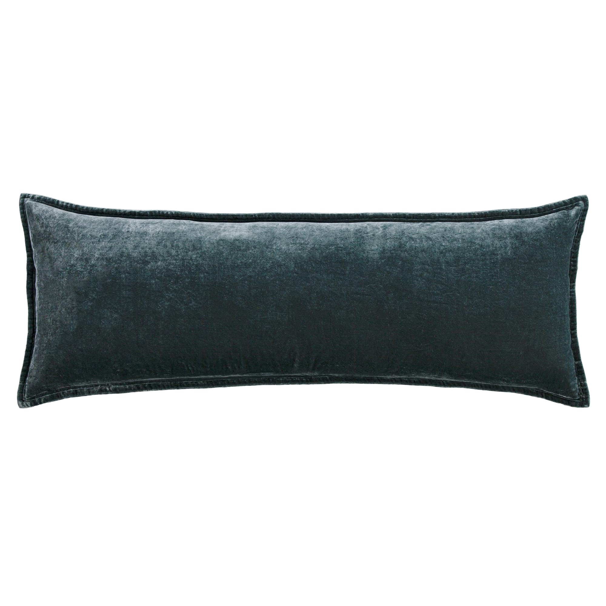 hiend accents stella faux silk velvet lumbar pillow, 14x42 inch, storm blue, romantic western modern traditional style luxury bedding, decorative throw pillow