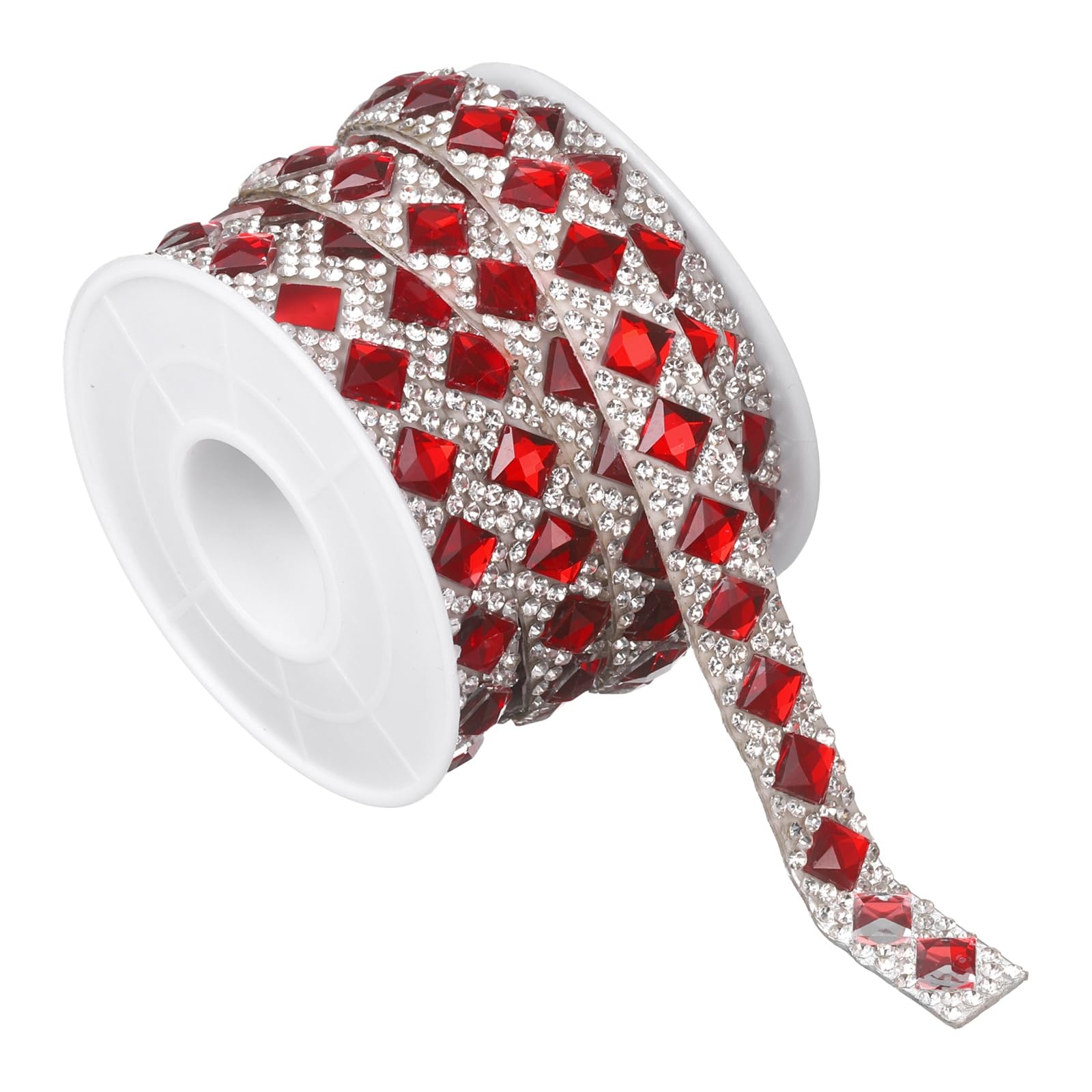 sourcing map 0.4" x 3 Yard Rhinestone Ribbon, Self-Adhesive Crystal Rhinestone Strips Diamond Glass Bling Sticker Tape Roll Trim for Bedazzling DIY Crafts Clothes Wedding Party, Red