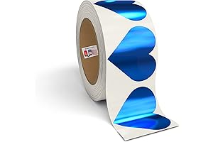 1.5" Blue Heart Foil Adhesive Label Stickers (Over 500 Stickers Per Roll)