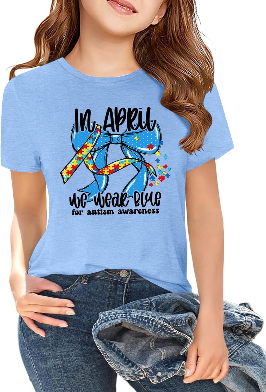 Kids Autism Awareness Shirts for Boys Girls Blue Autism T-Shirts Autism Puzzle Heart Tee Gifts Tops 5-14Y