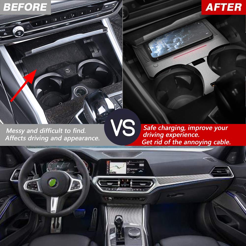 2021 Nuevo Cargador Inalámbrico Coche Auto para BMW 3 Series G20 G28 2020 2021 Consola Central Panel, 15W Qi Carga Rápida Auto Teléfono Cargador con QC3.0 USB Puerto para iPhone Samsung