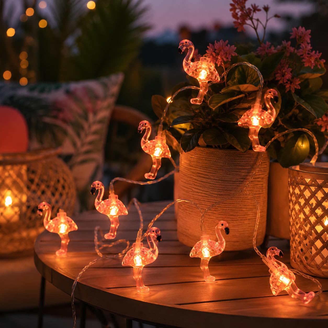 Sunshine smile Hawaii Summer Fairy Lights, 1.5 m, 10 LEDs, Hawaiian Tropical Fairy Lights, Flamingo Fairy Lights, Suitable for Hawaiian Parties, Indoor and Outdoor Use, Summer Festival, Beach