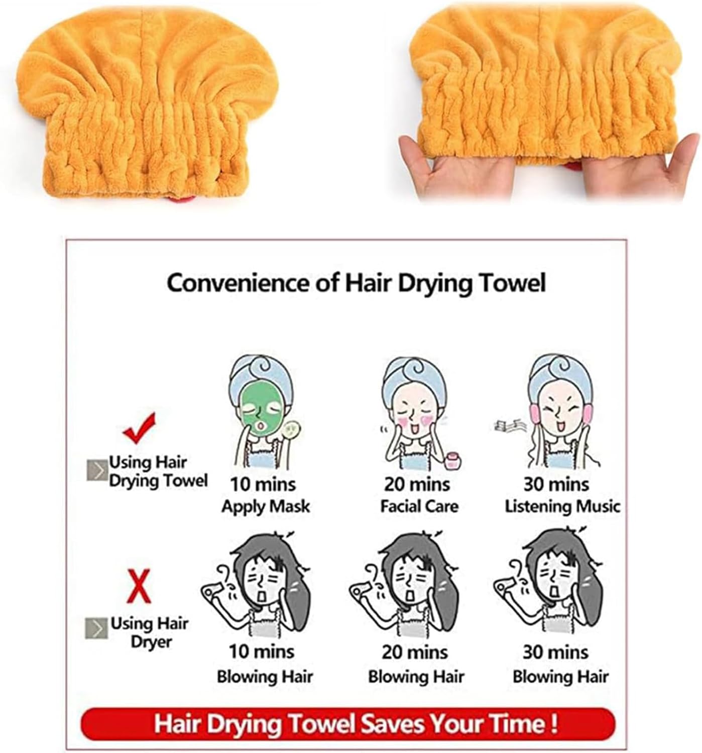 濡れた髪用の超吸収性ヘアタオルラップ、Efficieintシャワーヘアタオルラップ、リボン付きマイクロファイバー超吸収ヘアタオルラッ