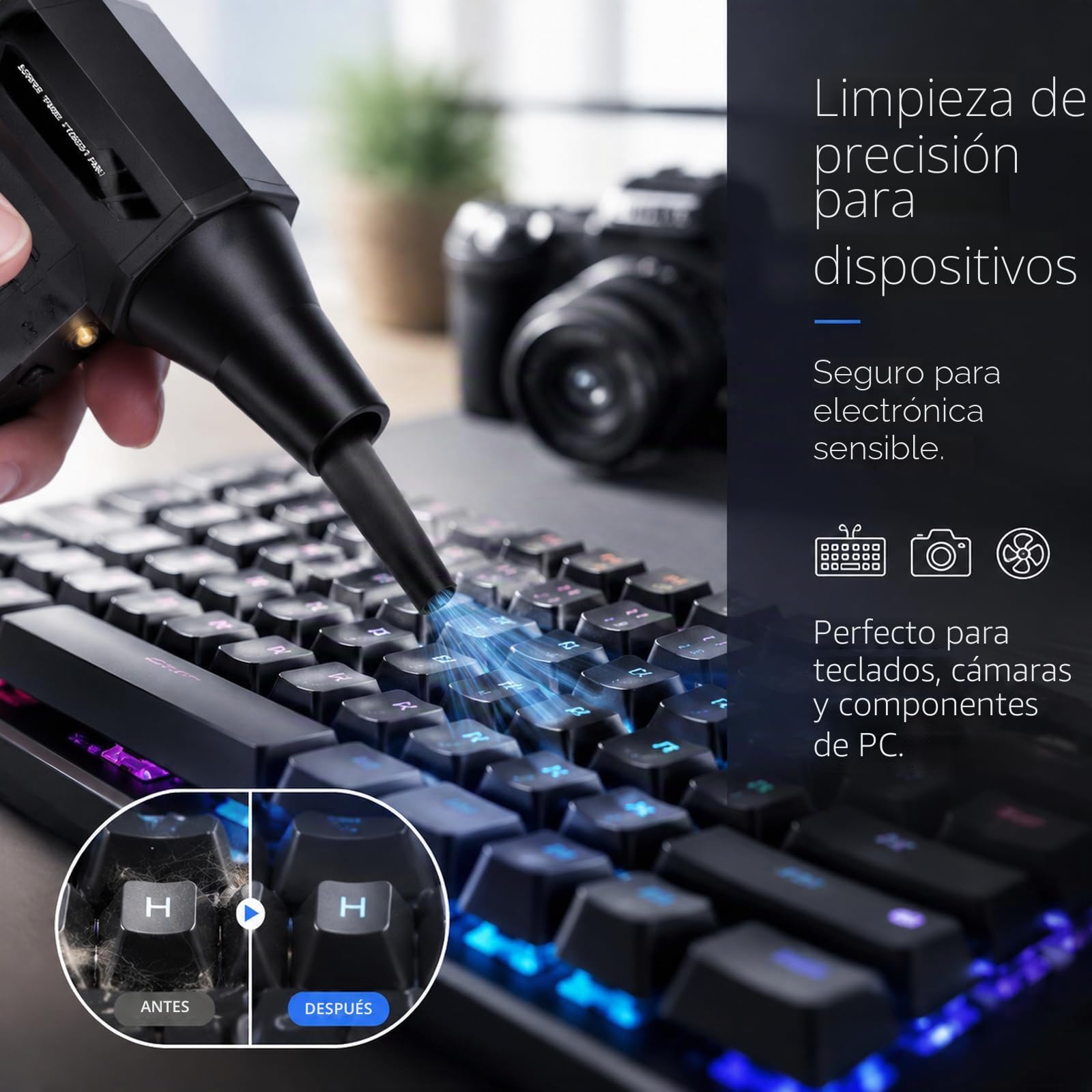 Soplador de Aire Potente, 3 Velocidades,150000 U/min, Aire Comprimido Limpieza PC, Soplador de Aire con Batería de 4000mAh, Portátil Air Duster para Limpiar PC,Coche, Laptop, Teclado
