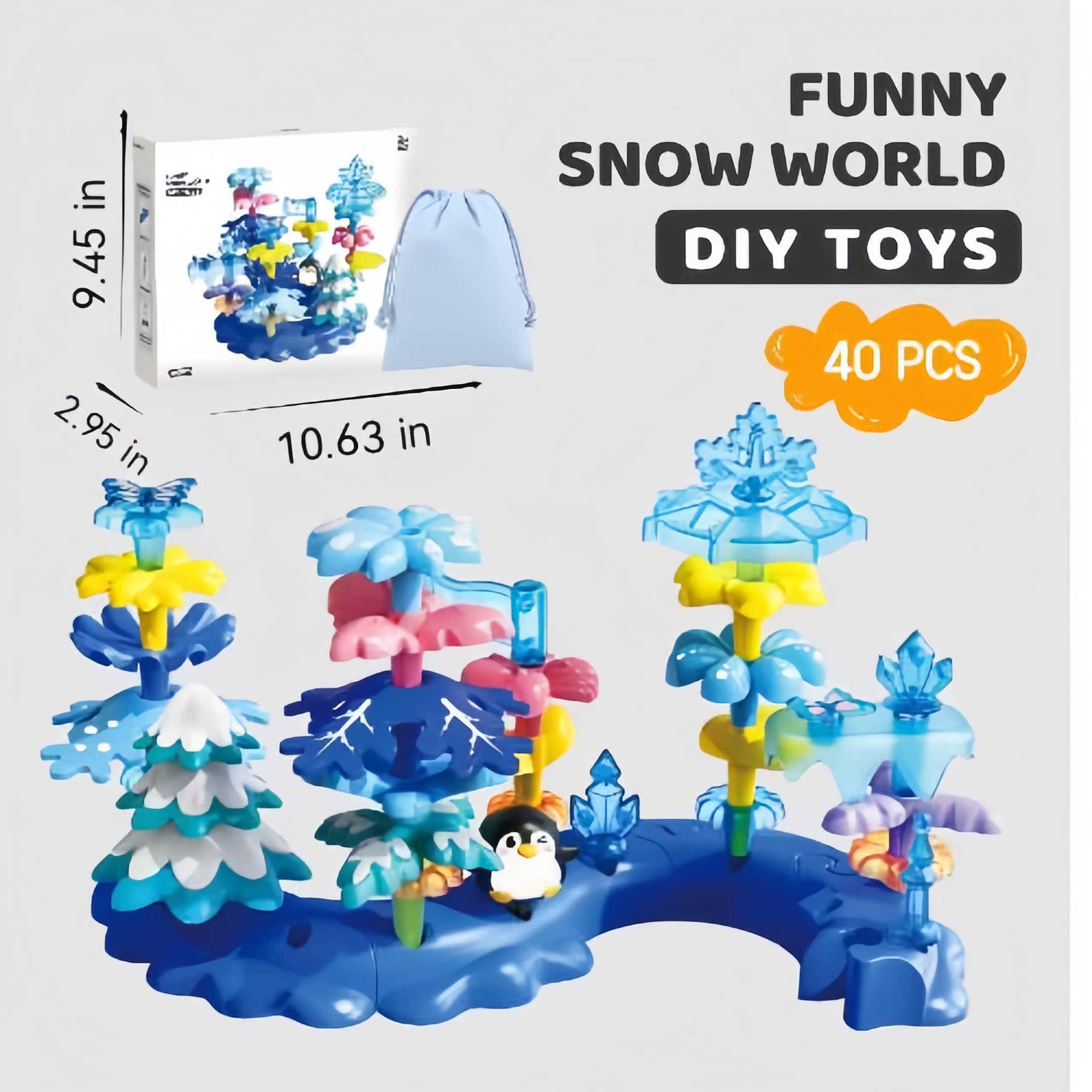 40PC Toddler Stacking Blocks - Winter Snow Garden Toy -2 40PC Toddler Stacking Blocks - Winter Snow Garden Toy -2