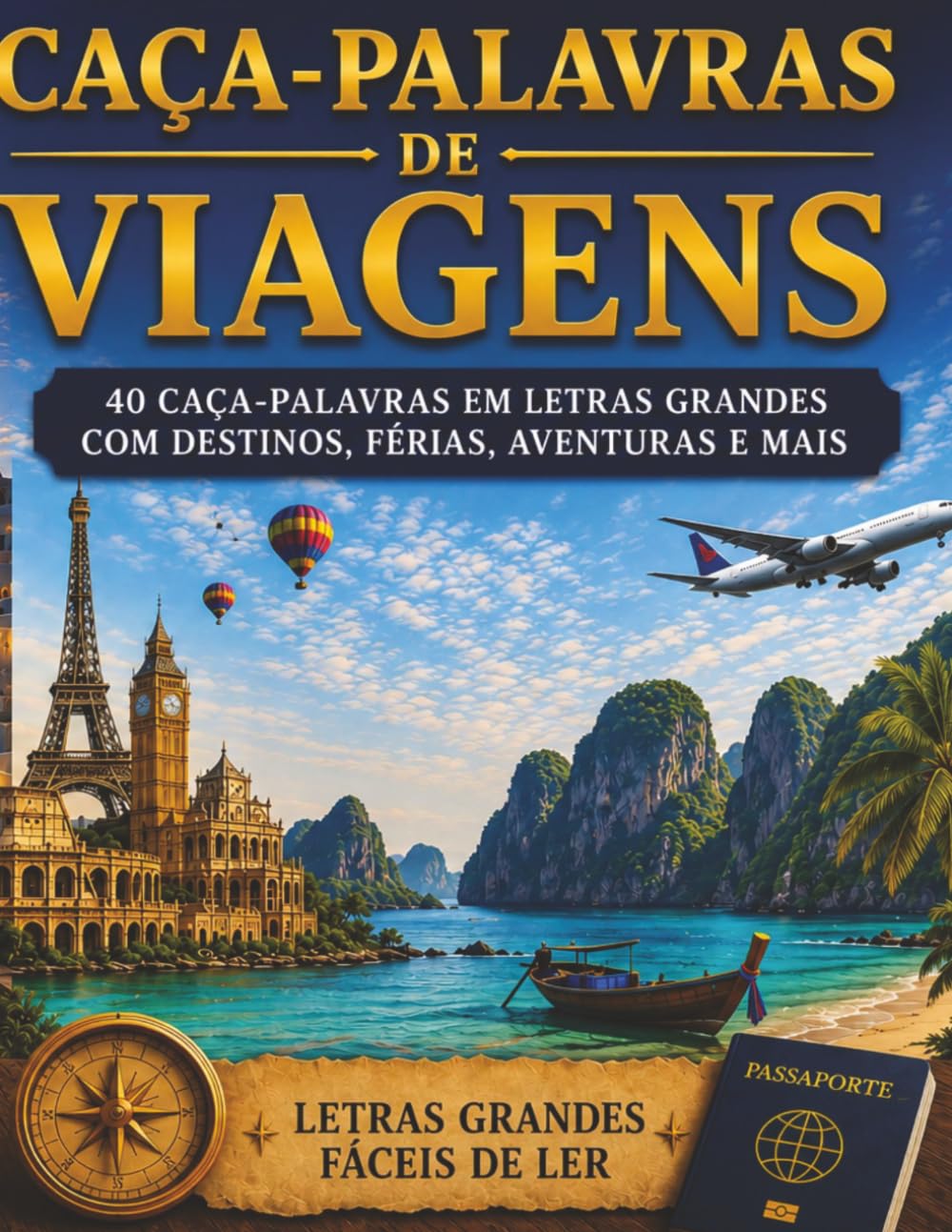 CAÇA-PALAVRAS DE VIAGENS: 40 CAÇA-PALAVRAS EM LETRAS GRANDES COM DESTINOS, FÉRIAS, AVENTURAS E MAIS