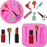 2 Pieces Makeup Tools Design Fondant Cake Molds Makeup Designed Silicone Molds Scissors Hair Tools Shaped Fondant Mold for Chocolate, Pudding, Candy, Jelly, Soap, Cake Cupcake Supplies, 2 Styles