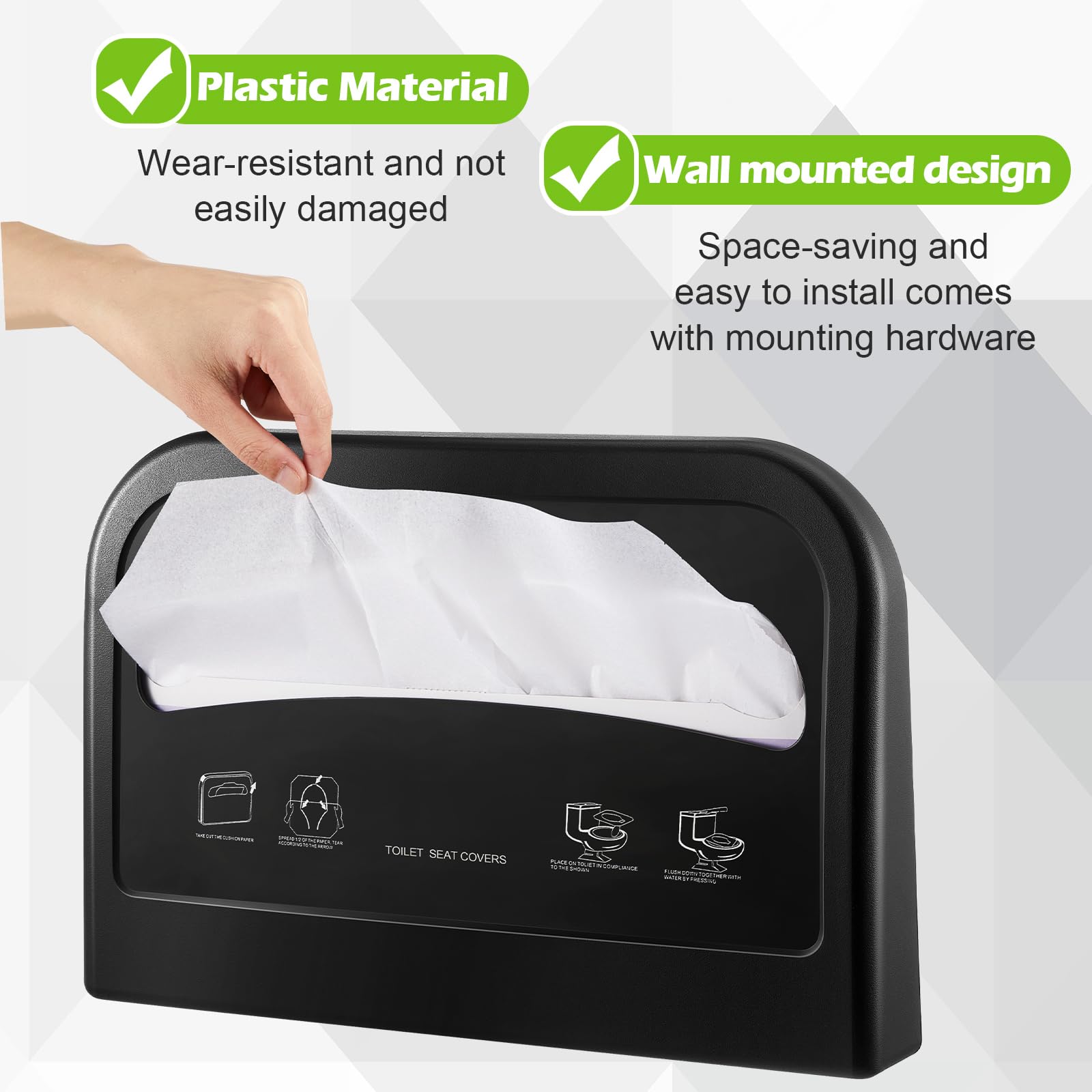 Hushee Lot de 2 distributeurs muraux pour abattant de toilette - En plastique noir - Pour utilisation commerciale et salle de bain