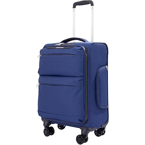 LIGHTGO 20-Inch Lightweight Softshell Carry-On Luggage with 360° Silent Spinner Wheels, TSA Lock, Water-Resistant & Scratch-Resistant Fabric, Smart Storage Compartments (Navy blue, 20inch)