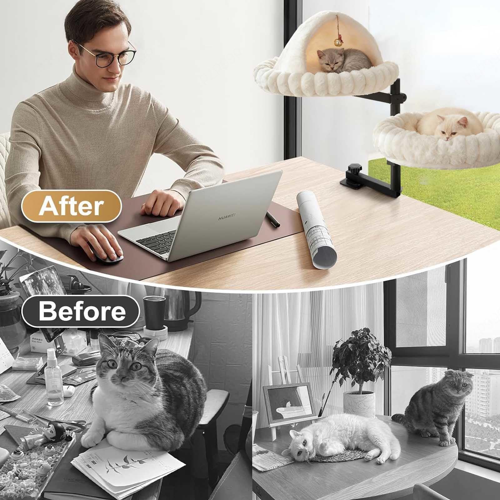 Cuccia Gatto Chiusa, Rotazione a 360° Altezza Regolabile Lettino Gatto con Robusd per Animali Domestici Fino a 20 kg,White