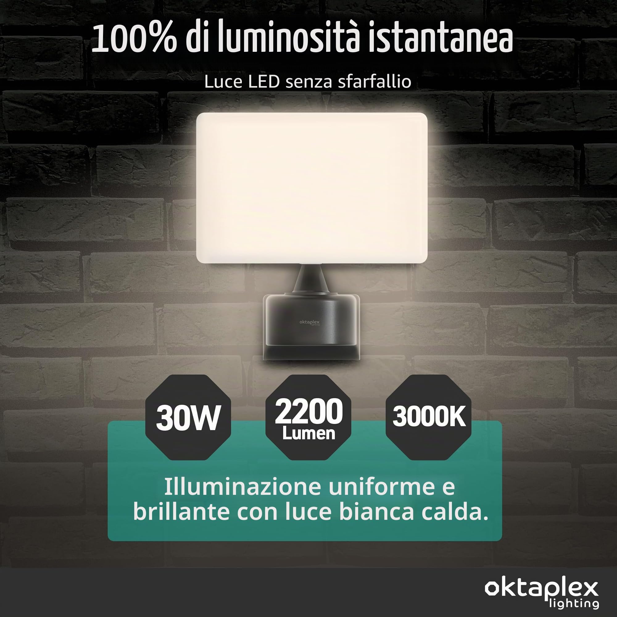 Oktaplex Lighting Cali - Faretto LED per esterni, 30 W, IP65, 3000 K, proiettore da parete, luce bianca calda, colore antracite