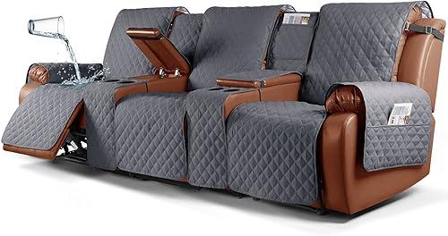 Funda impermeable para sofá reclinable con consola, funda de sofá antideslizante para mascotas para sofá reclinable doble dividido con correas