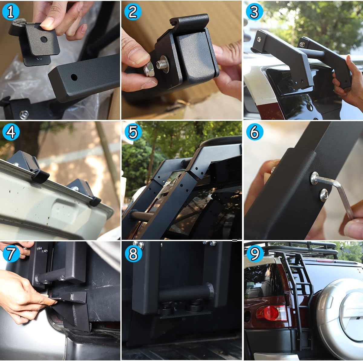 LLKUANG Tailgate Ladder Car Rear Ladder Tail Door Ladder Climbing Compatible with Toyota FJ Cruiser 2007-2021 Aluminum Tailgate Mounted Ladders Rear Gate Ladder Kit Black,Left Side