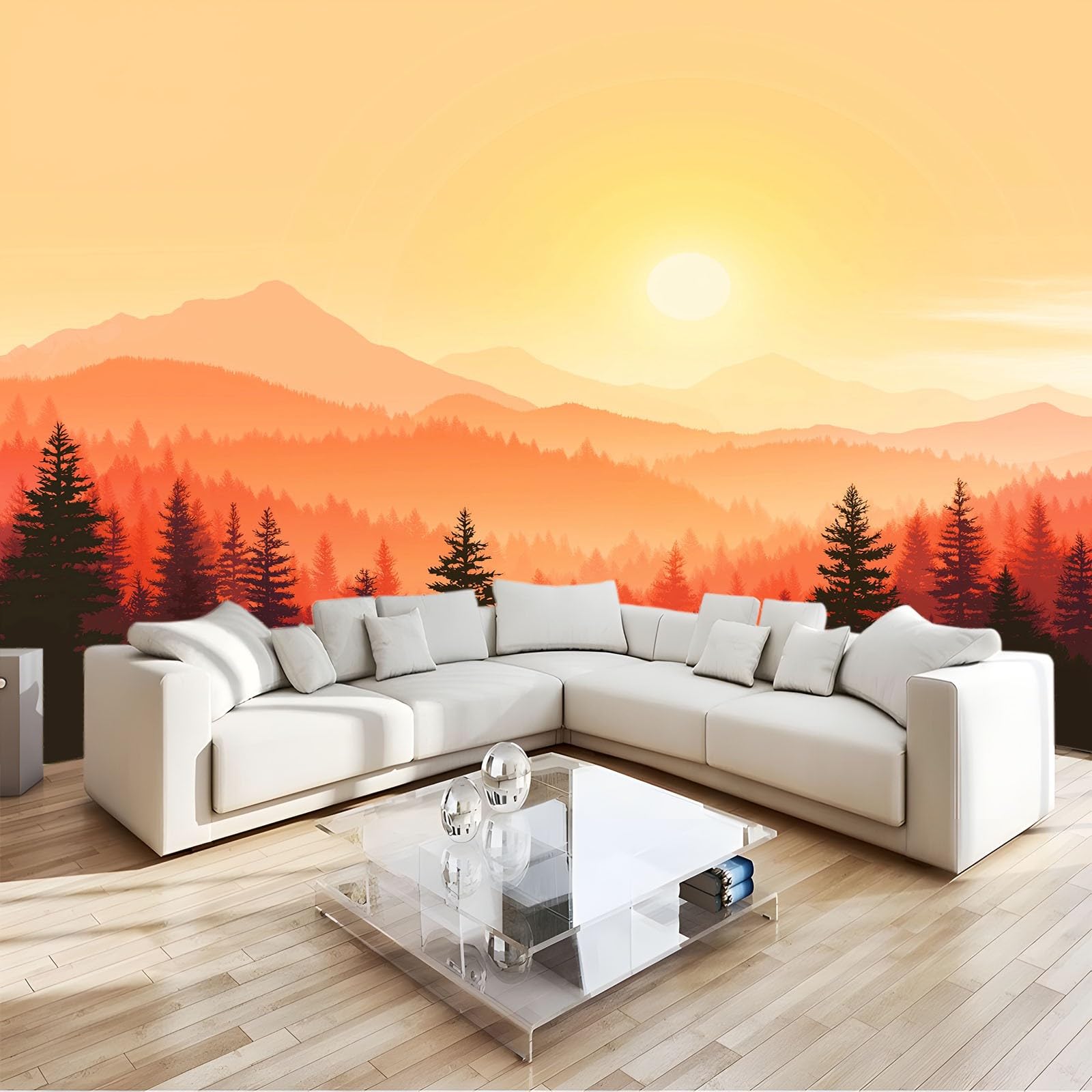 Fototapeten Berge Und Wälder Sonnenaufgang Silhouette Natur 300 x 210 cm Vlies Tapete - Vliestapete - Wanddekoration für Wohnzimmer Schlafzimmer & Flur Spielzimmer - Kamel Wandtapete