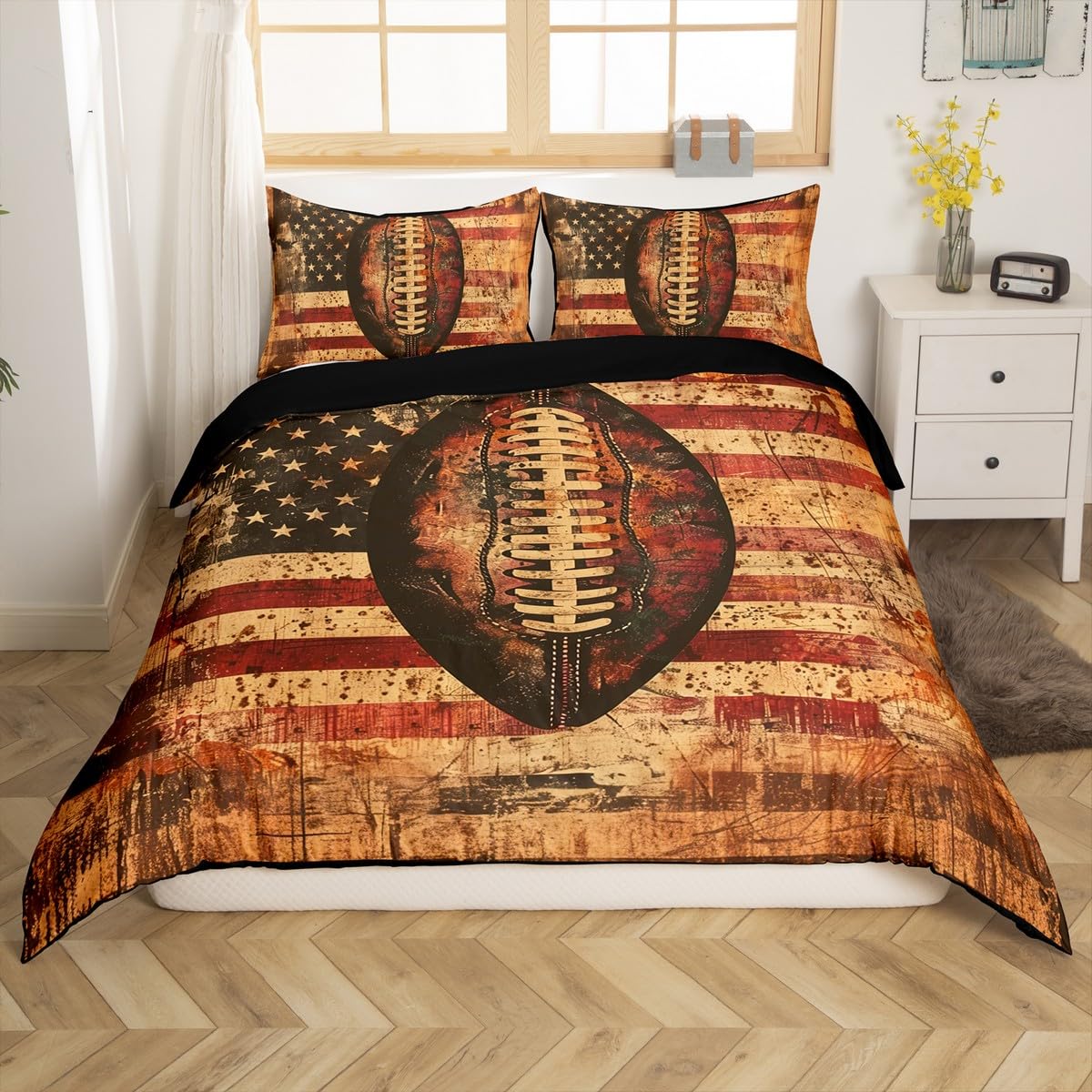 Loussiesd American Football Bedding Set King Size Kids Flag Comforter Cover Set for Boys Girls Teens Rugby Duvet Cover Sports Theme Bedspread Cover(No Comforter - Image 2