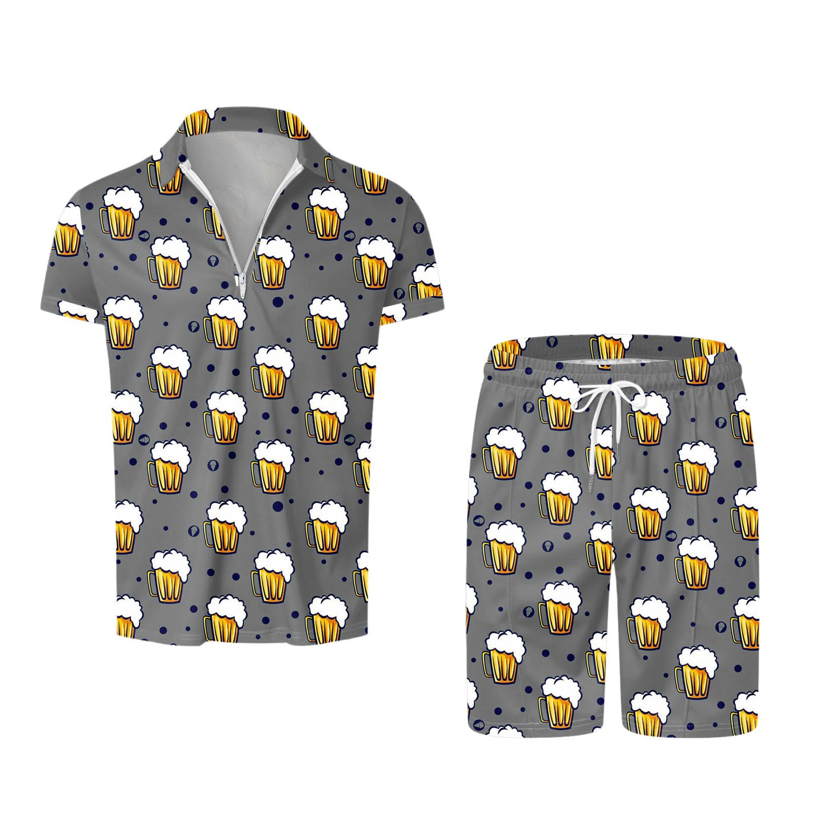 Generisch Pantalon Pour Homme Oktoberfest - Mode D'été - Short à Manches Courtes - Fermeture éclair - Chope à Bière Imprimée - Style Décontracté