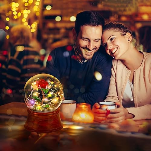 Miniatura 3 de Caja de música con forma de globo de nieve, globos de nieve musicales de rosas rojas preservadas, globo de nieve con luz LED, globo de agua, regalo